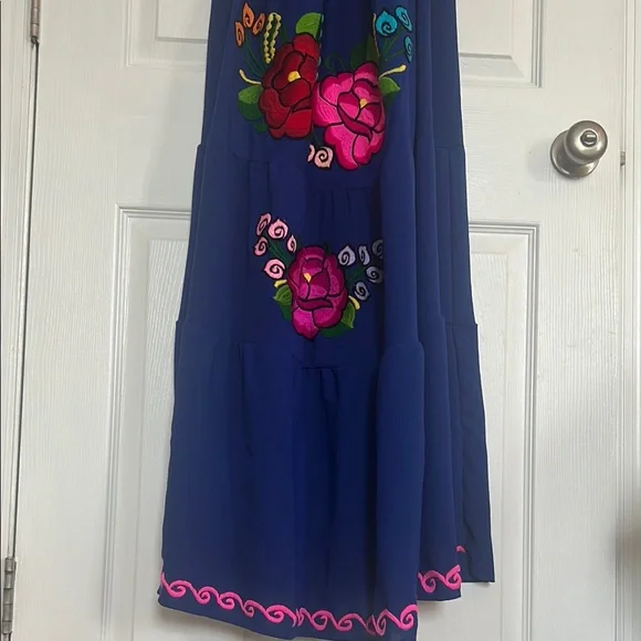 Floral Embroidered Blue Dress - Picture 3 of 5